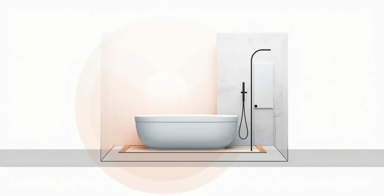 Schéma des 3 volumes de sécurité électrique en salle de bain selon la norme NF C 15-100, montrant les zones interdites et autorisées