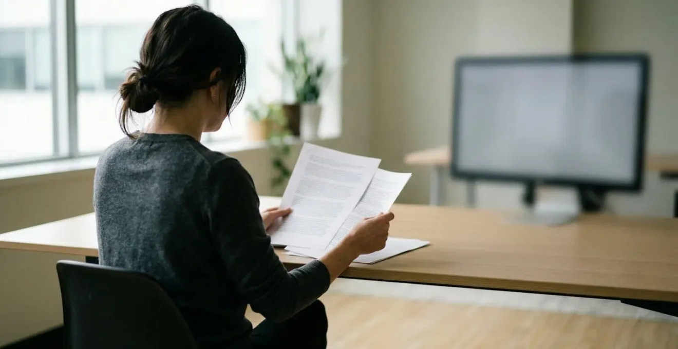 Personne analysant des avis clients avec écran d'ordinateur flou en arrière-plan