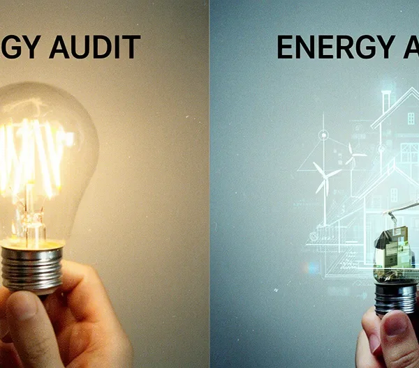 Photographie comparant visuellement un audit réglementaire et un audit incitatif pour la rénovation énergétique
