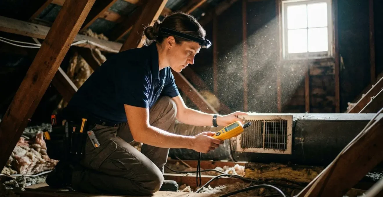 Auditeur énergétique inspectant le système de ventilation d'une maison