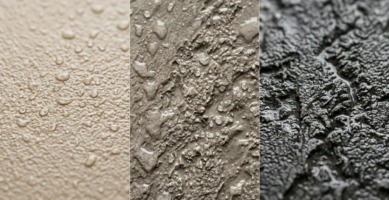 Gros plan sur différentes textures de carrelage antidérapant pour douche avec focus sur les surfaces rugueuses