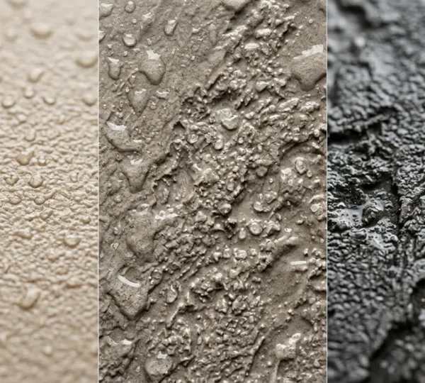 Gros plan sur différentes textures de carrelage antidérapant pour douche avec focus sur les surfaces rugueuses