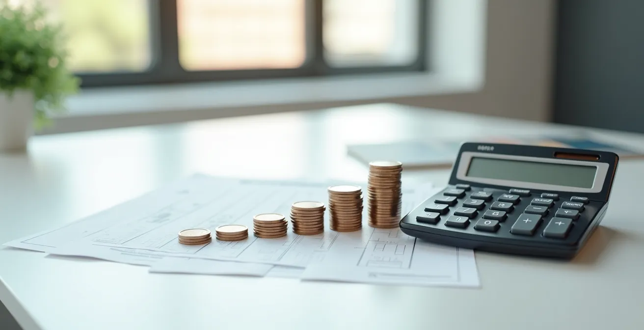 Calcul économique sur bureau avec calculatrice et documents financiers