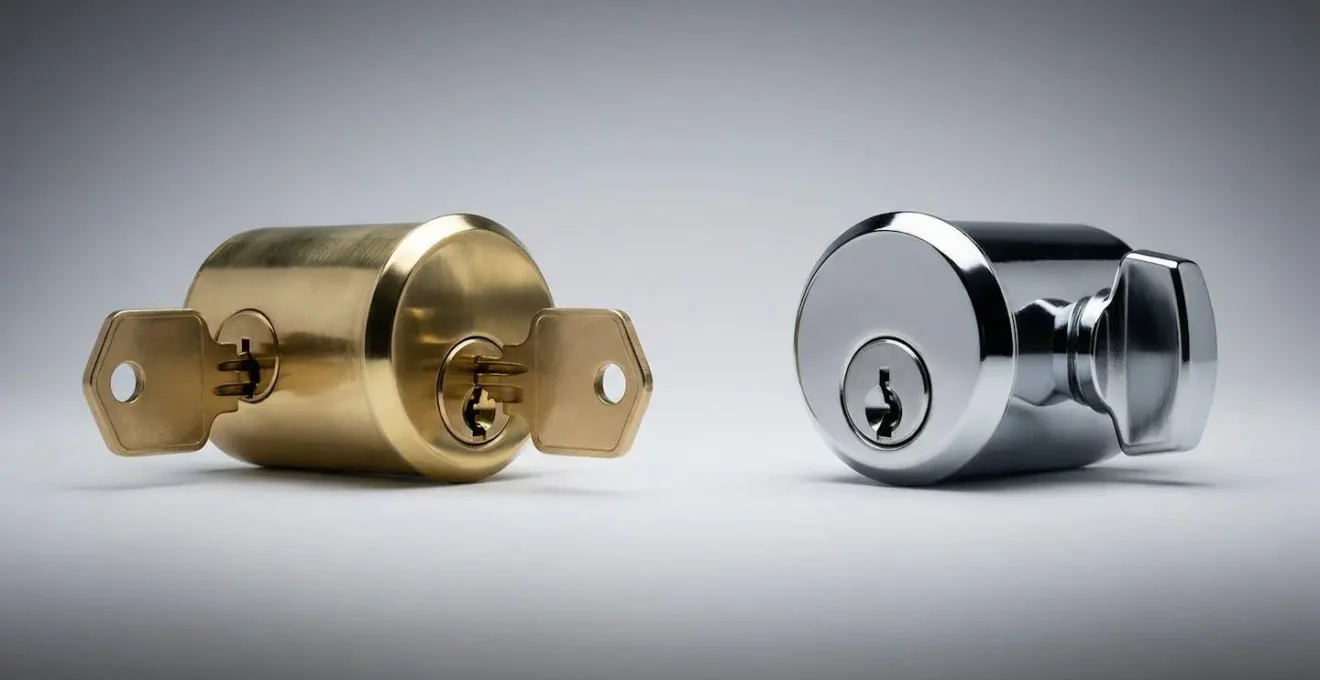 Comparaison visuelle entre un cylindre avec clé débrayable et un cylindre avec bouton intérieur