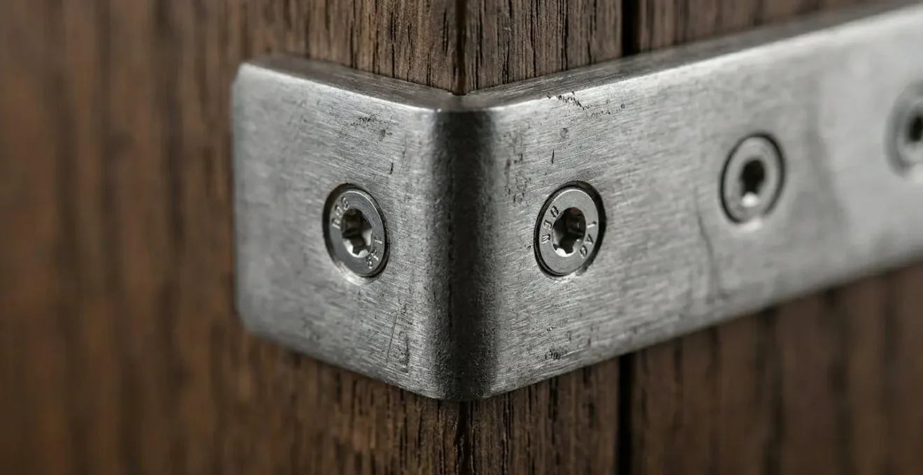 Installation d'une cornière anti-pince en acier sur le cadre d'une porte d'appartement