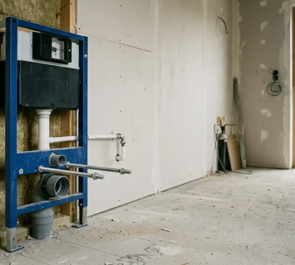 Installation professionnelle d'un WC suspendu dans une salle de bain moderne