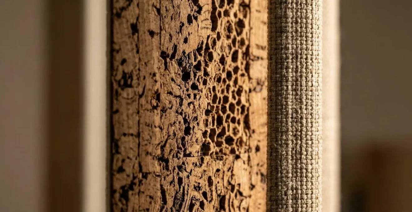 Mur intérieur avec panneau de liège décoratif et rideau épais pour isolation thermique
