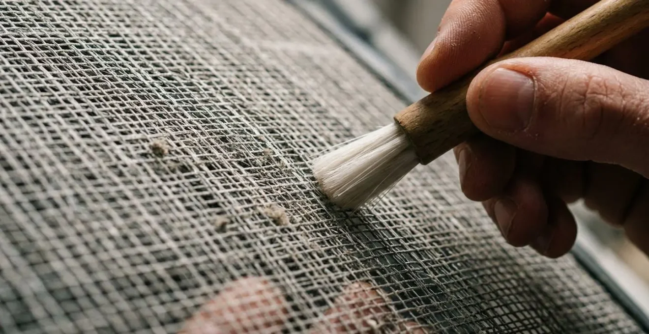 Mains nettoyant délicatement le filtre d'une pompe à chaleur avec une brosse douce