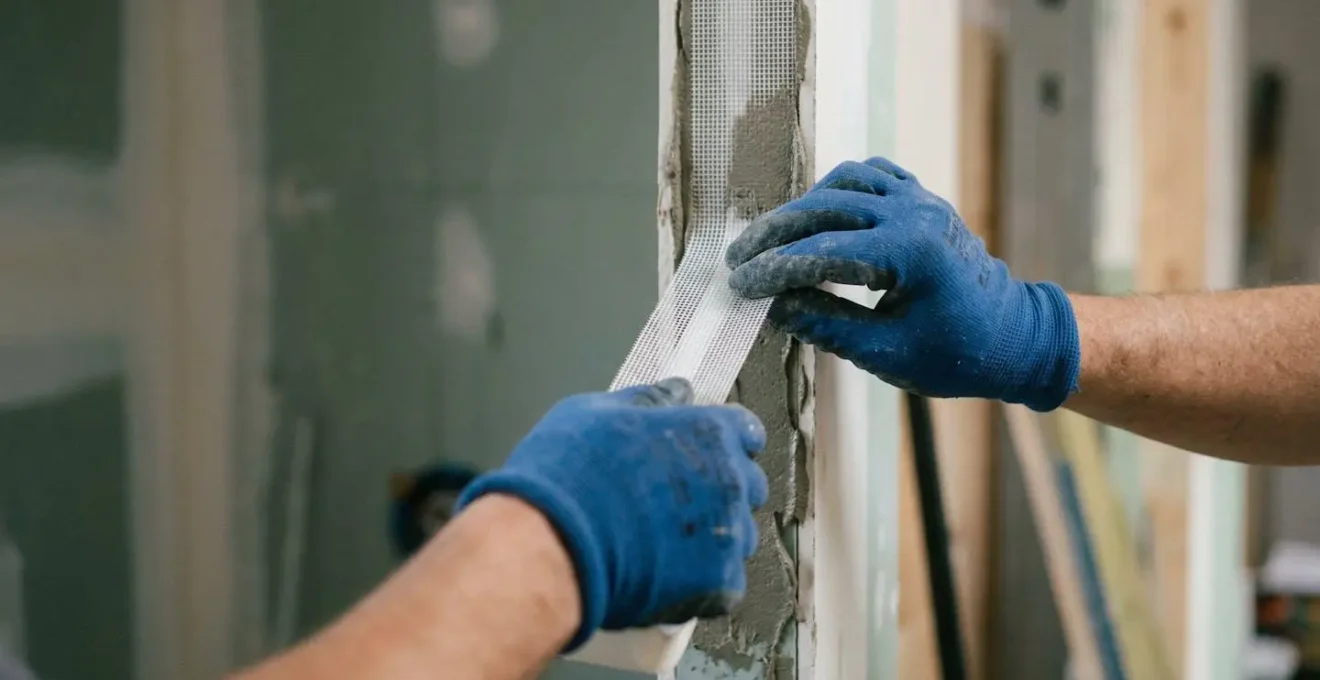 Détail d'installation d'une bande d'étanchéité dans un angle de douche