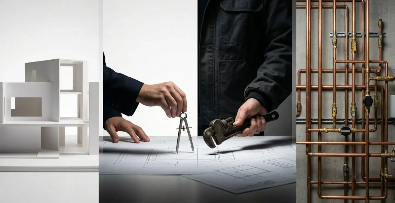 Bureau d'études techniques coordonnant avec un architecte sur des plans de rénovation CVC