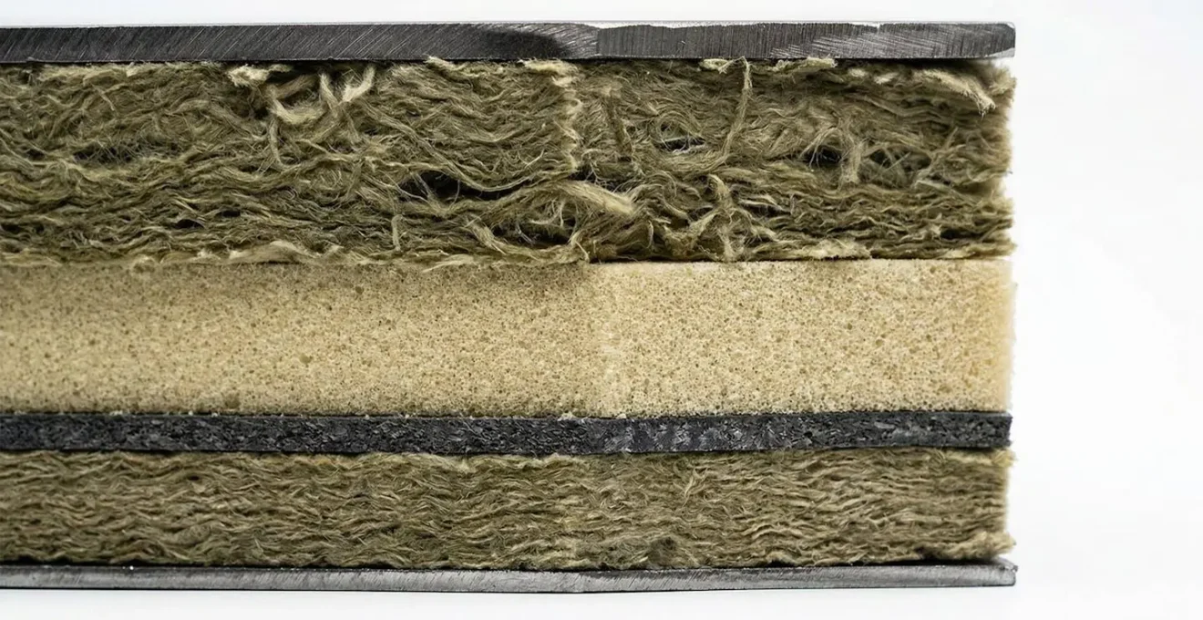 Vue en coupe d'une porte blindée montrant les différentes couches d'isolation thermique et phonique