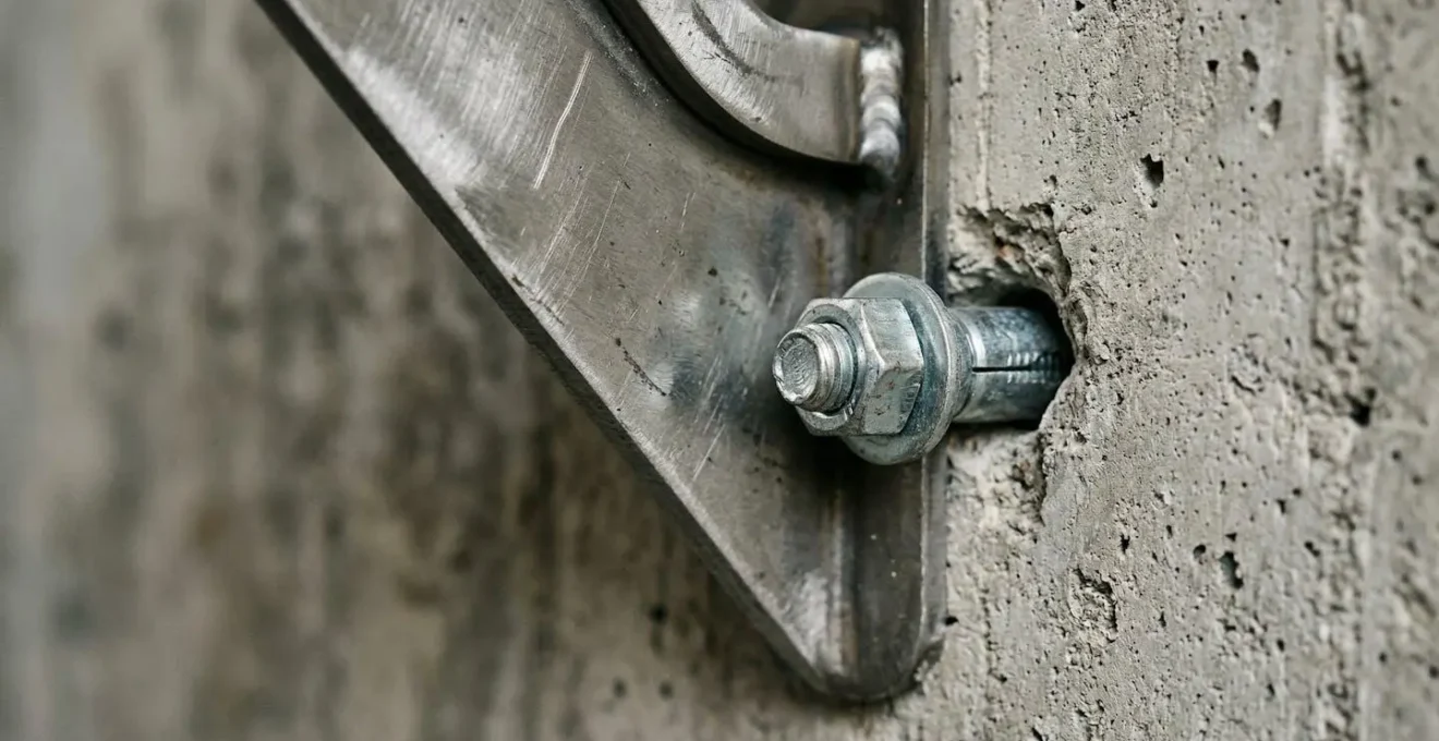Vue détaillée de la fixation murale d'un bâti-support pour WC suspendu